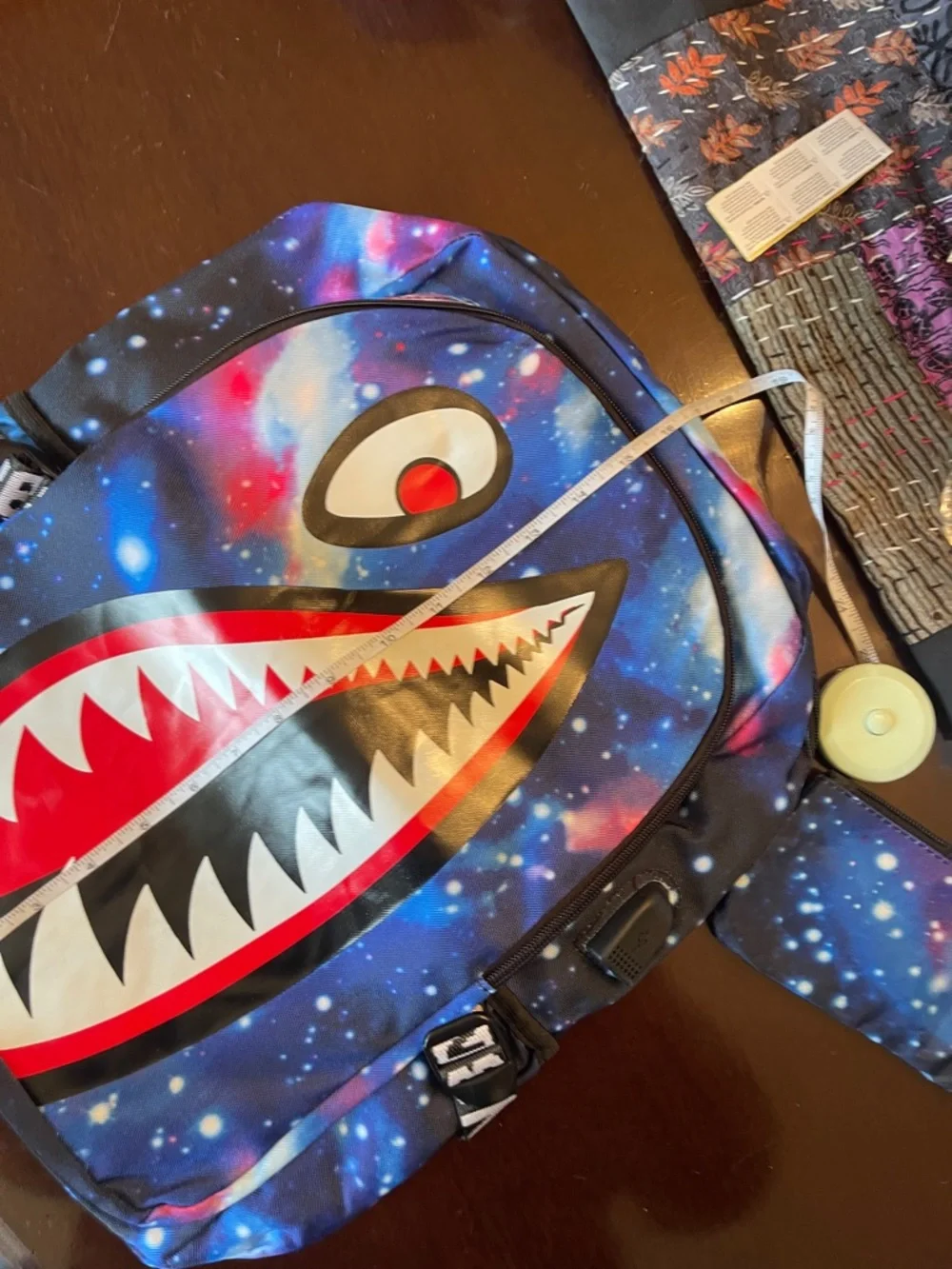 Shark Mouth Backpack Galaxy Print School Bag with Teeth Design USB port nwt